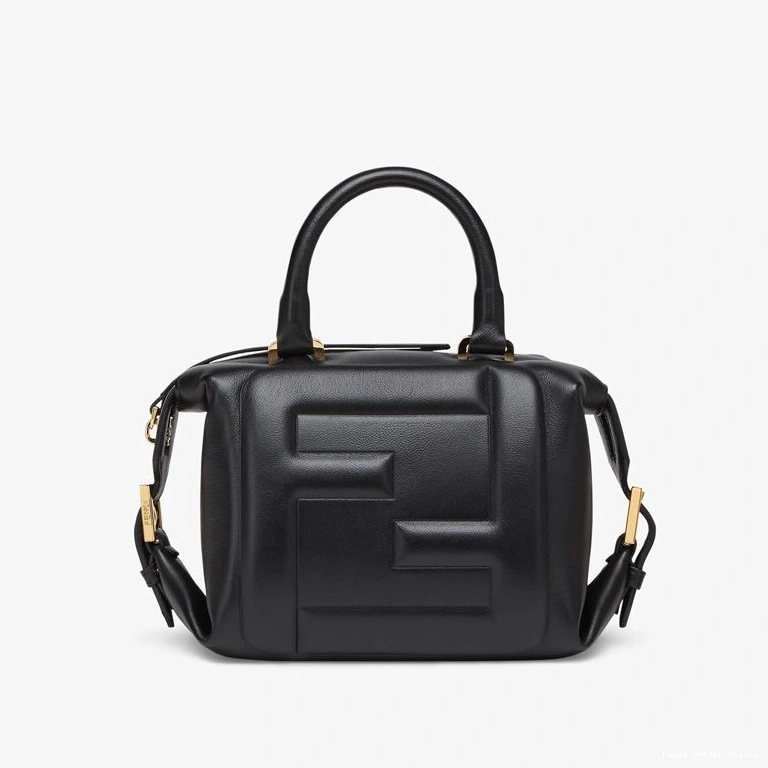 Affordable Bag Fendi FF In Black Mini Leather Cube Nappa 0724